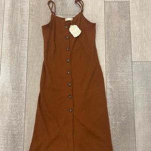 mid length rust color spaghetti strap dress